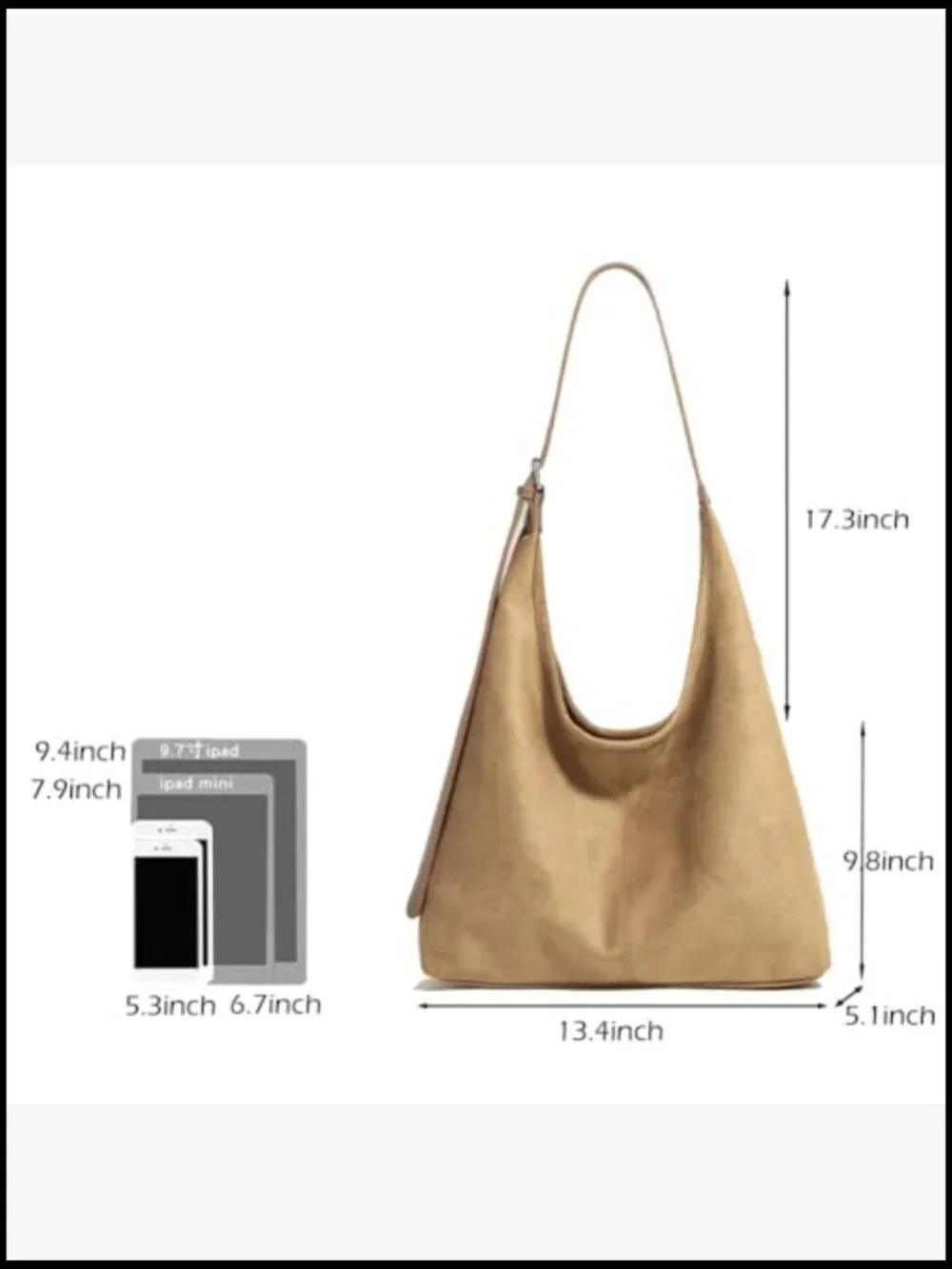 Large Hobo Bag Slouchy Shoulder Tote Purse Retro Faux Suede Handbag Work Travel